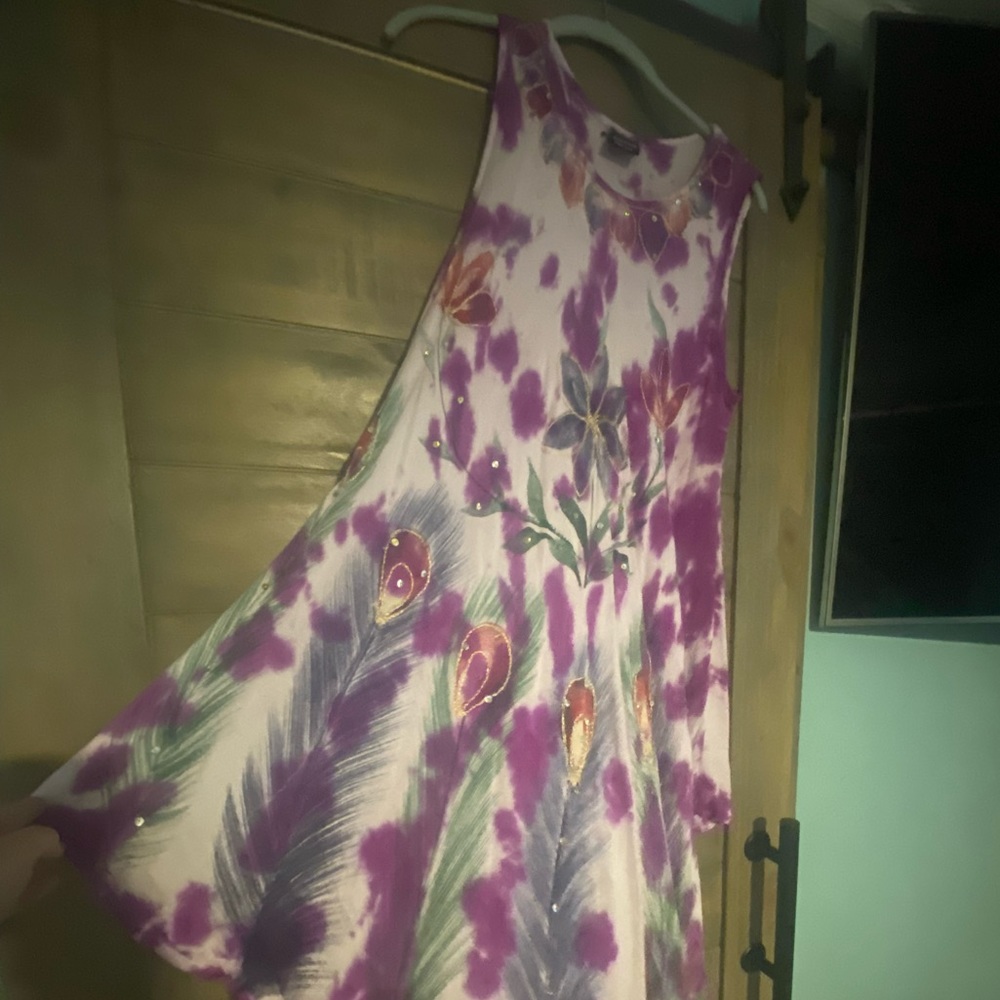 A-line linen tie dyed embellished shirt